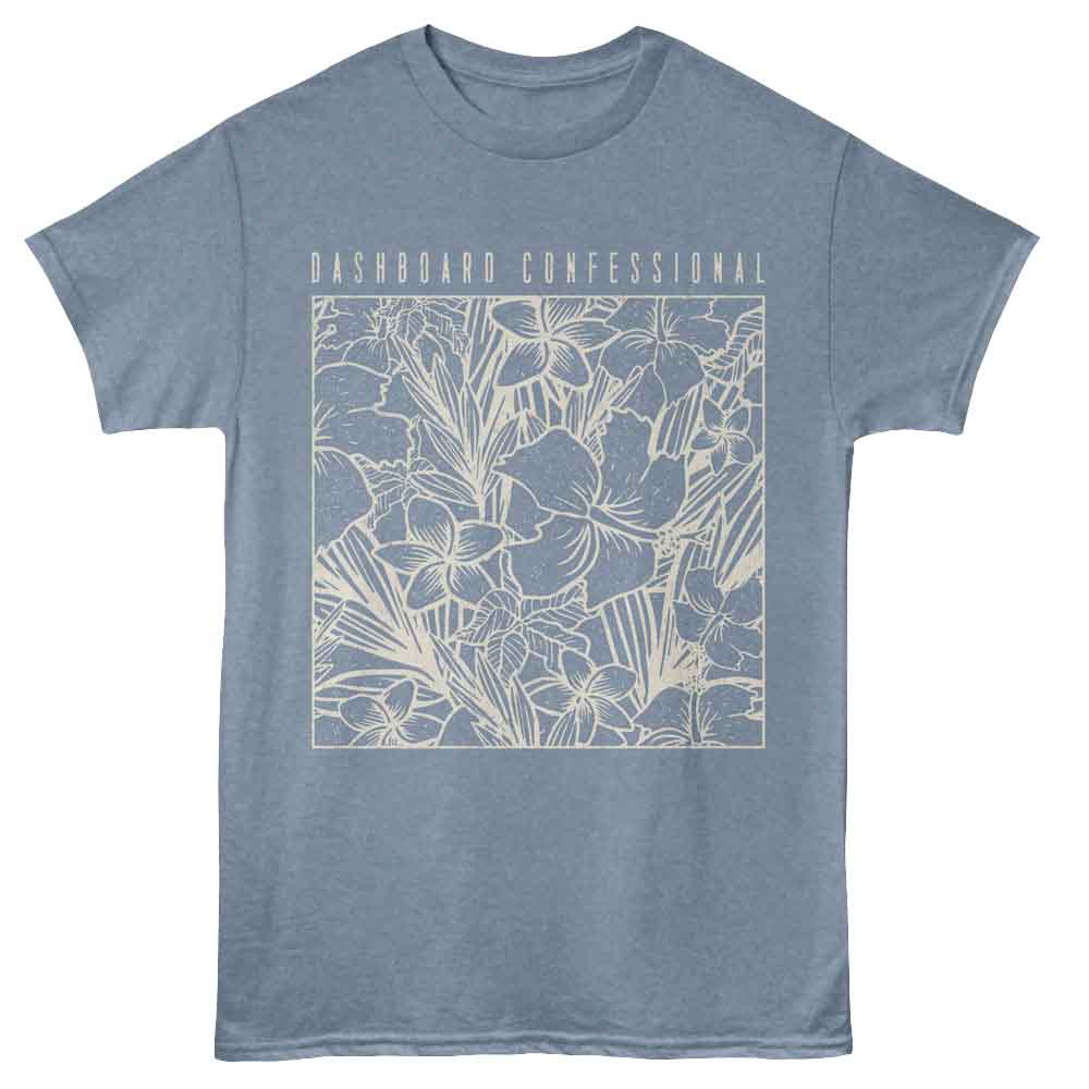 Indigo heather Dashboard Confessional t-shirt featuring Dashboard Confessional Floral design