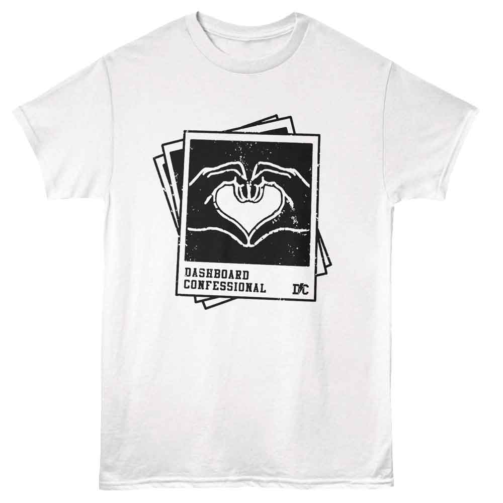 White Dashboard Confessional t-shirt featuring Dashboard Confessional Pictures Hand Heart design