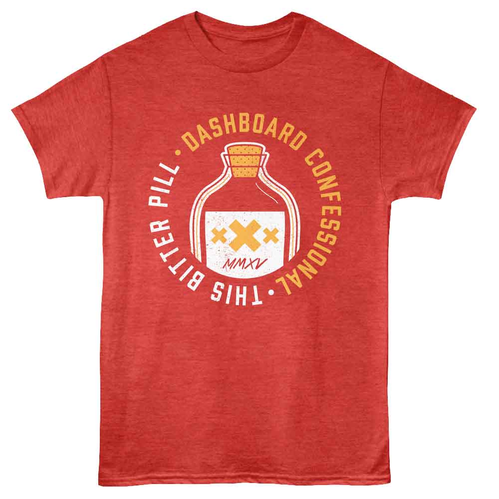 Red heather Dashboard Confessional t-shirt featuring Dashboard Confessional The Bitter Pill design