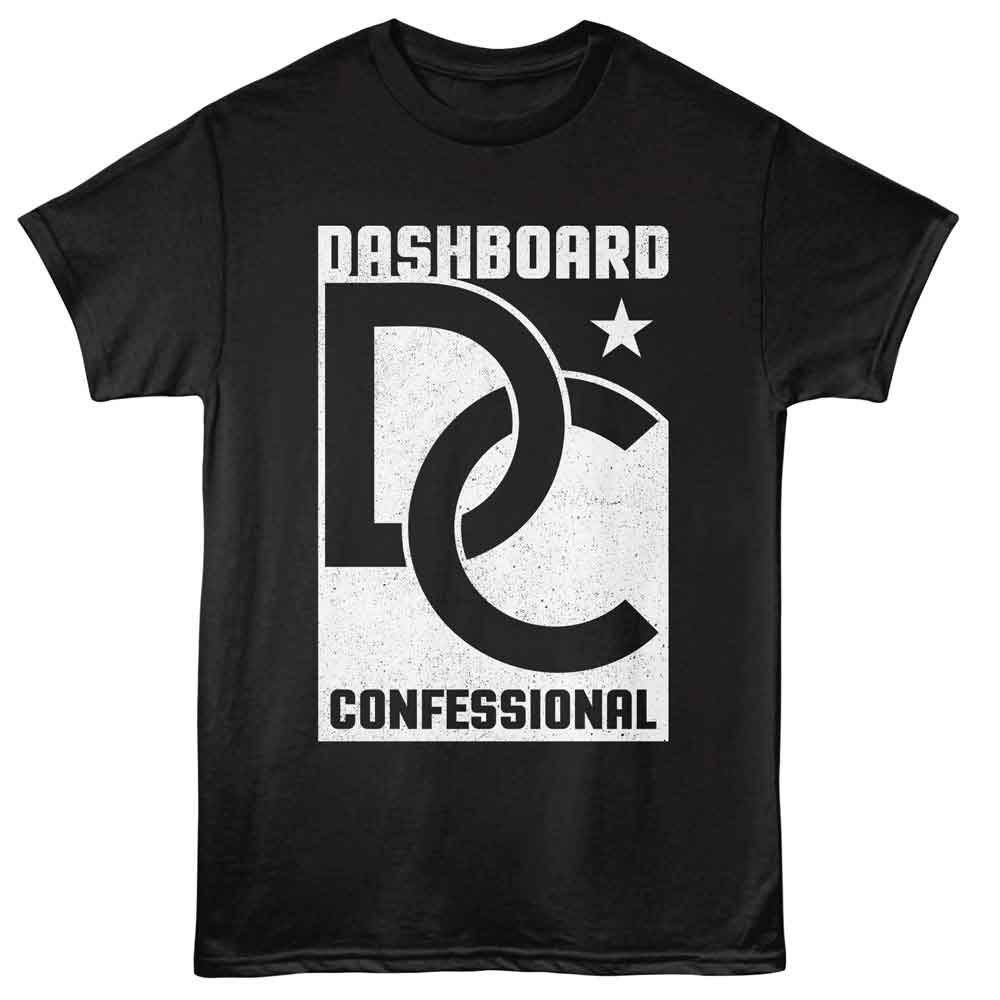 Black Dashboard Confessional t-shirt featuring Dashboard Confessional Interlocking design
