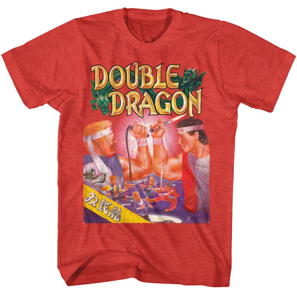 Red heather Double Dragon t-shirt featuring Double Dragon 1 Arcade Smash design