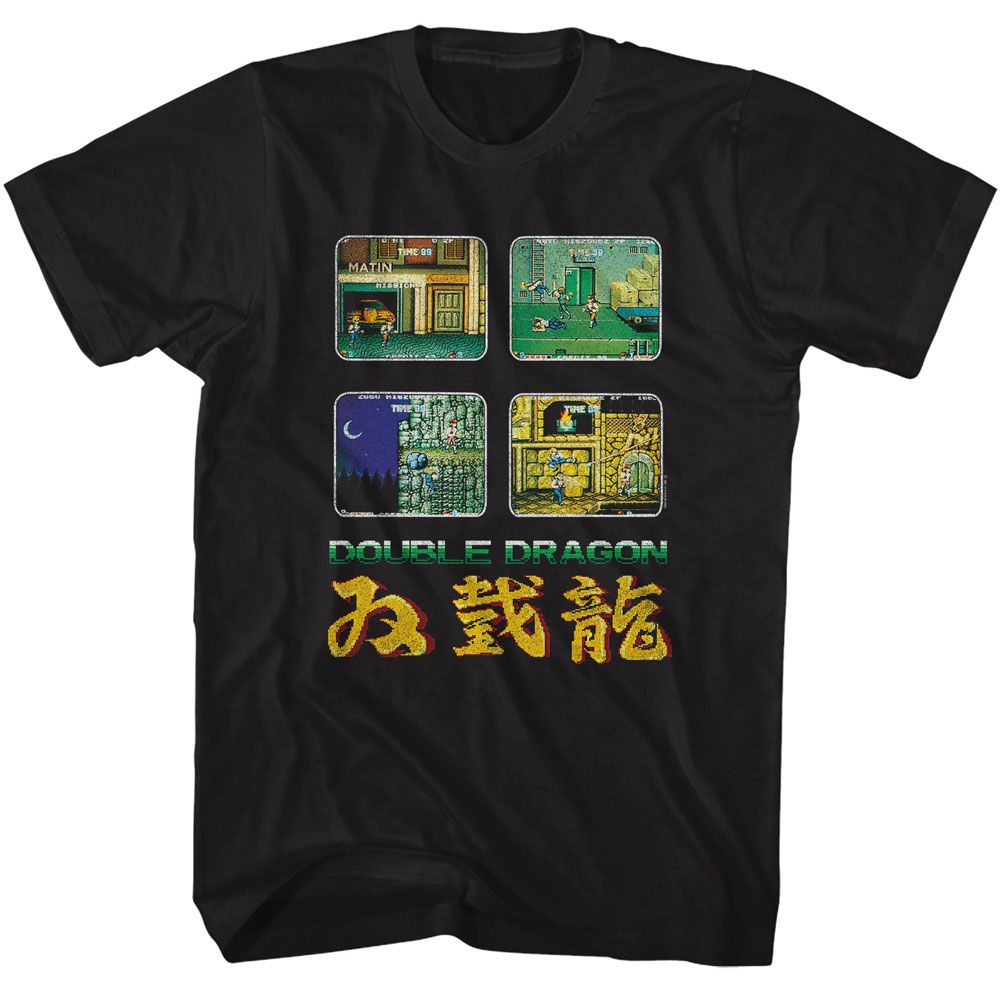 Black Double Dragon t-shirt featuring Double Dragon Game Screens collage design
