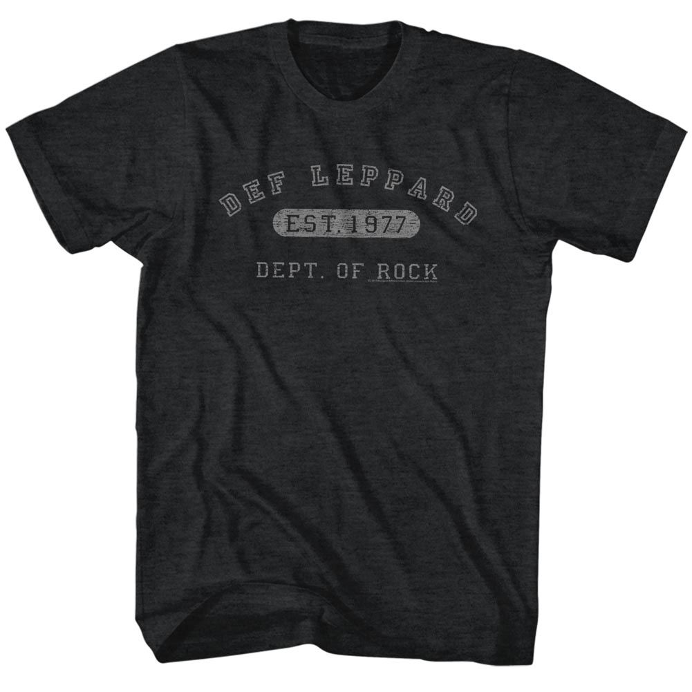 Black heather Def Leppard t-shirt featuring Def Leppard Dept Of Rock design