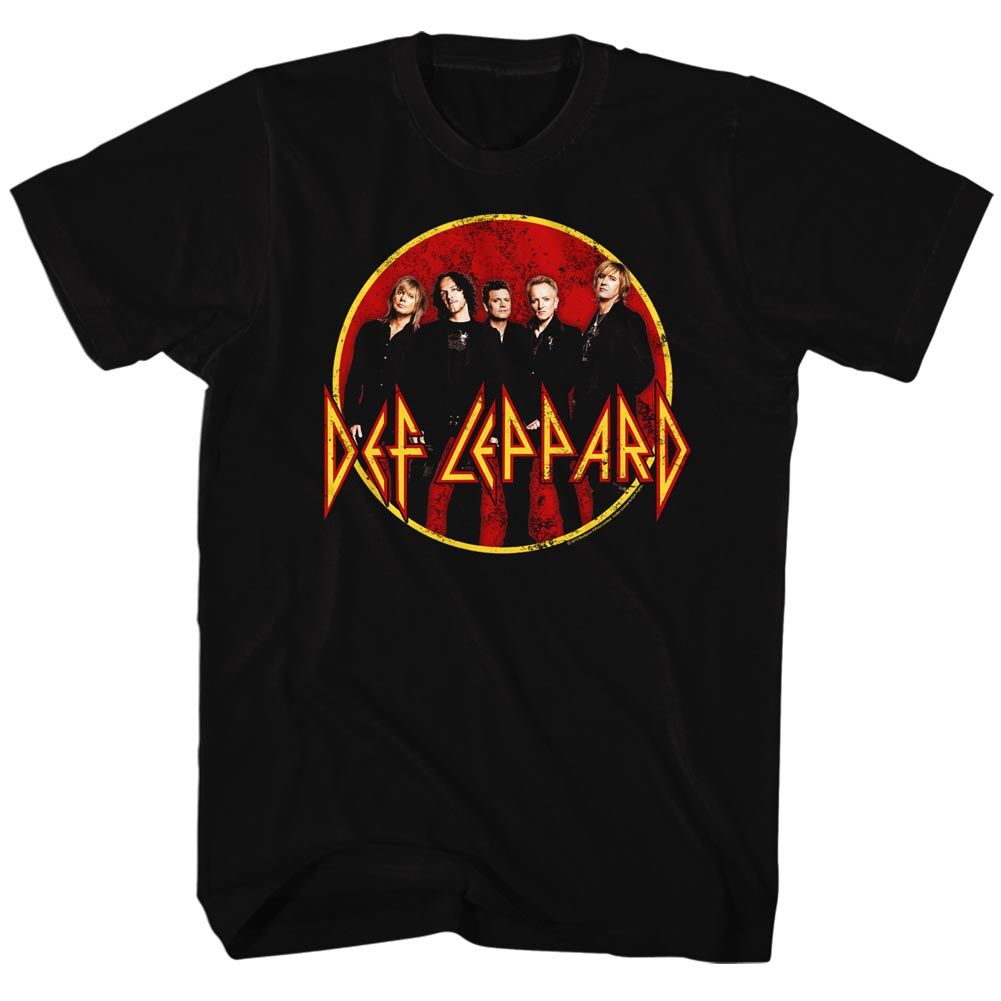 Black Def Leppard t-shirt featuring Def Leppard Group Shot band photo design