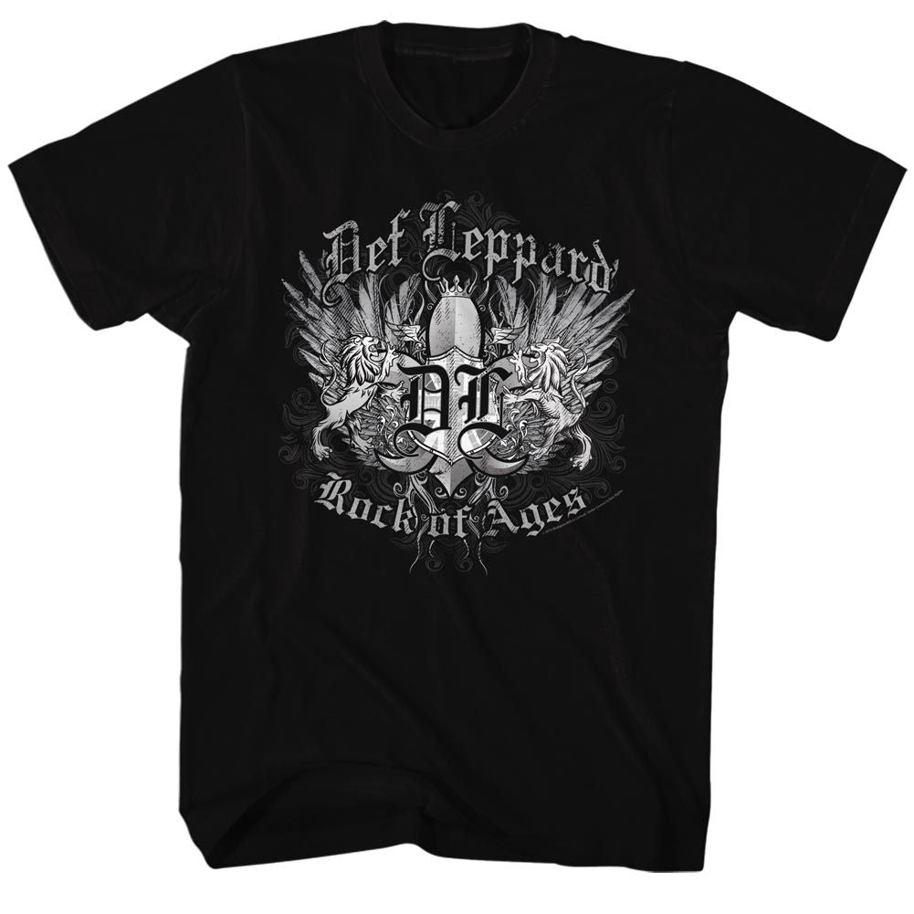 Black Def Leppard t-shirt featuring Def Leppard Rock Of Ages 1983 design