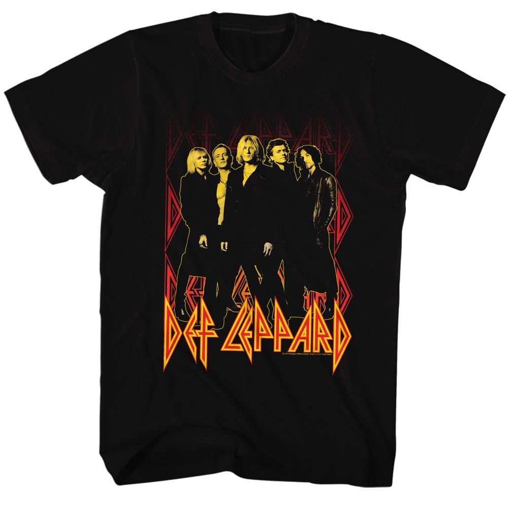 Black Def Leppard t-shirt featuring Def Leppard On Fire design