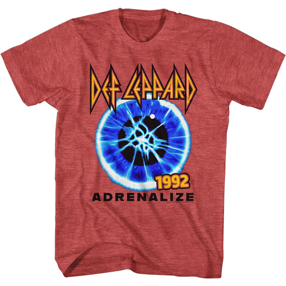 Red heather Def Leppard t-shirt featuring Def Leppard Adrenalize 1992 album design