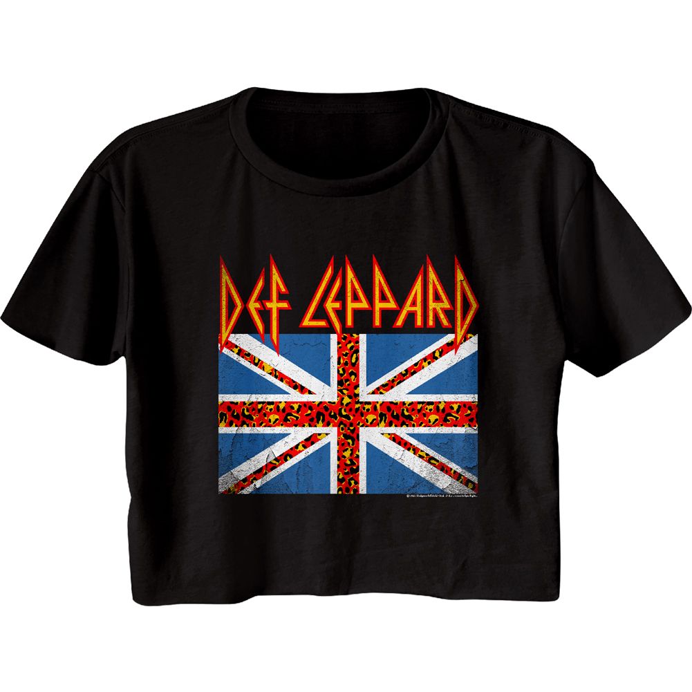Def Leppard Ladies Crop Top - Leopard Flag