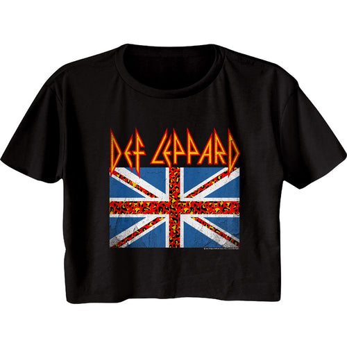 Def Leppard Ladies Crop Top - Leopard Flag