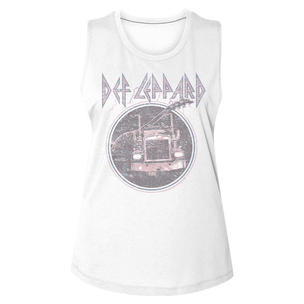 Def Leppard Ladies Muscle Tank - Pink Truck Blue