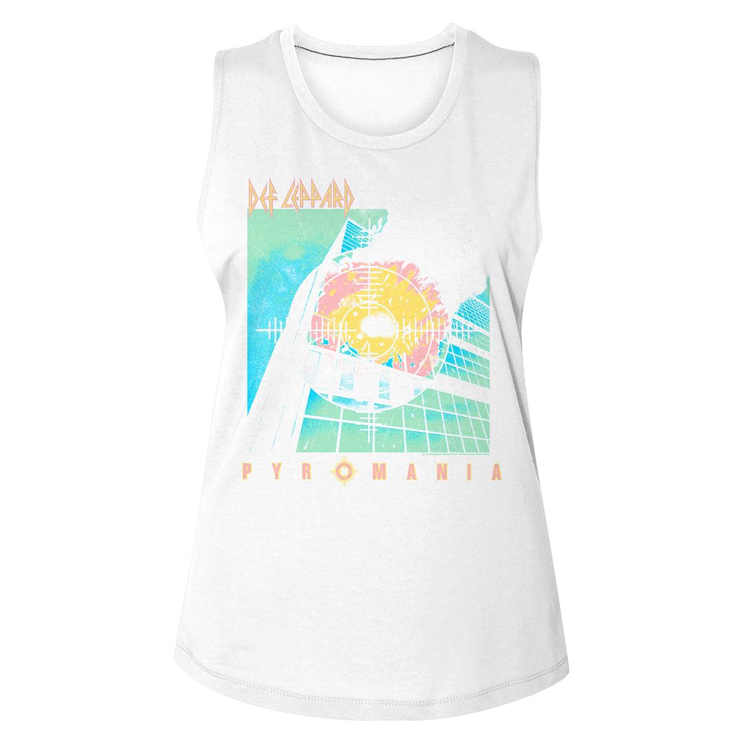 Def Leppard Ladies Muscle Tank - Bright Color Pyro