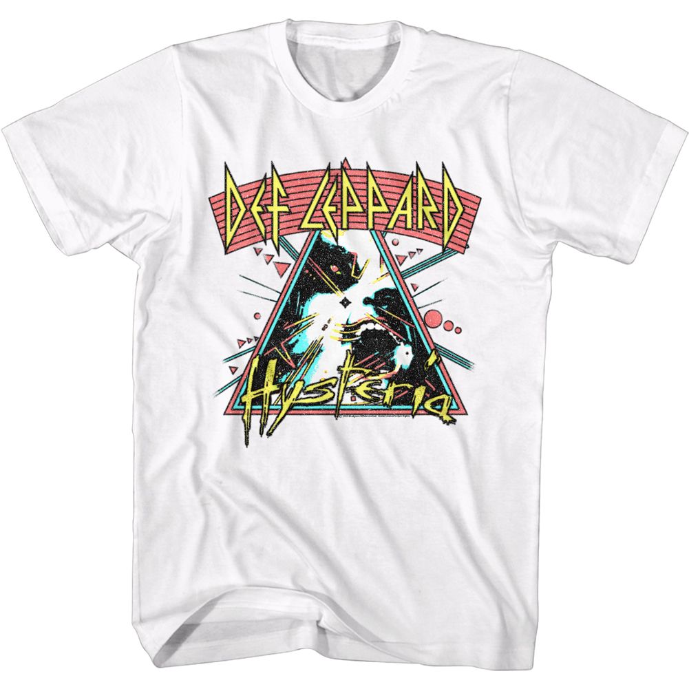 White Def Leppard t-shirt featuring Def Leppard Arched Lines Hysteria design