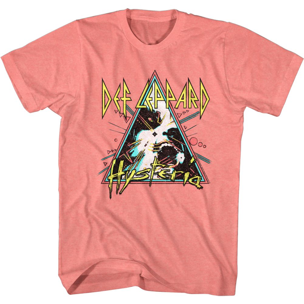 Coral silk Def Leppard t-shirt featuring Def Leppard Hysteria Triangle design