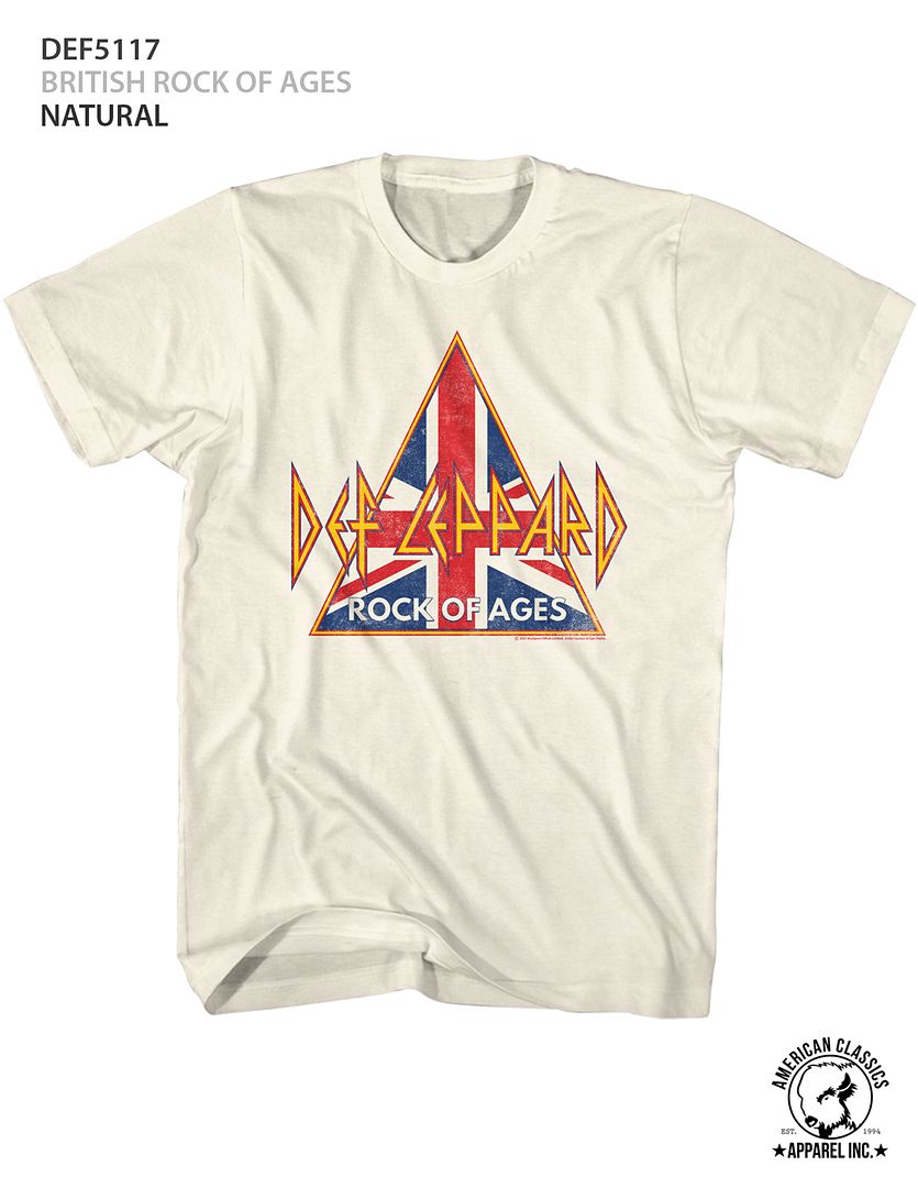 Natural Def Leppard t-shirt featuring Def Leppard British Rock Of Ages design