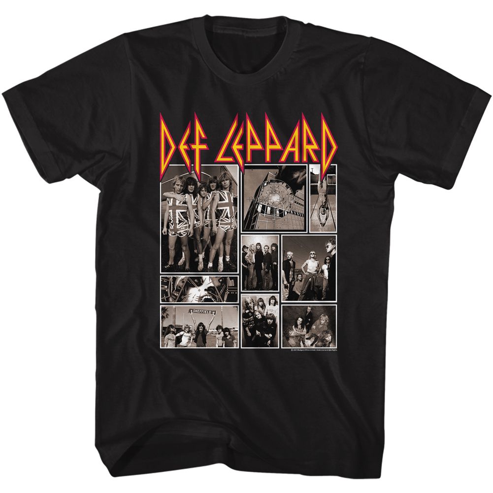 Black Def Leppard t-shirt featuring Def Leppard Collage design