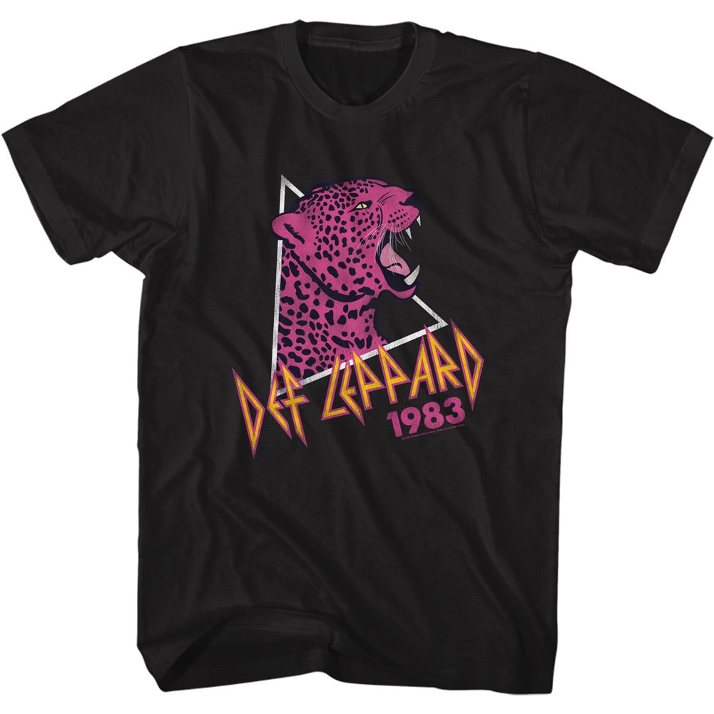 Black Def Leppard t-shirt featuring Def Leppard Pink Leopard design