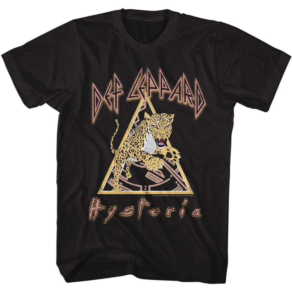 Black Def Leppard t-shirt featuring Def Leppard Hysteria Leopard design