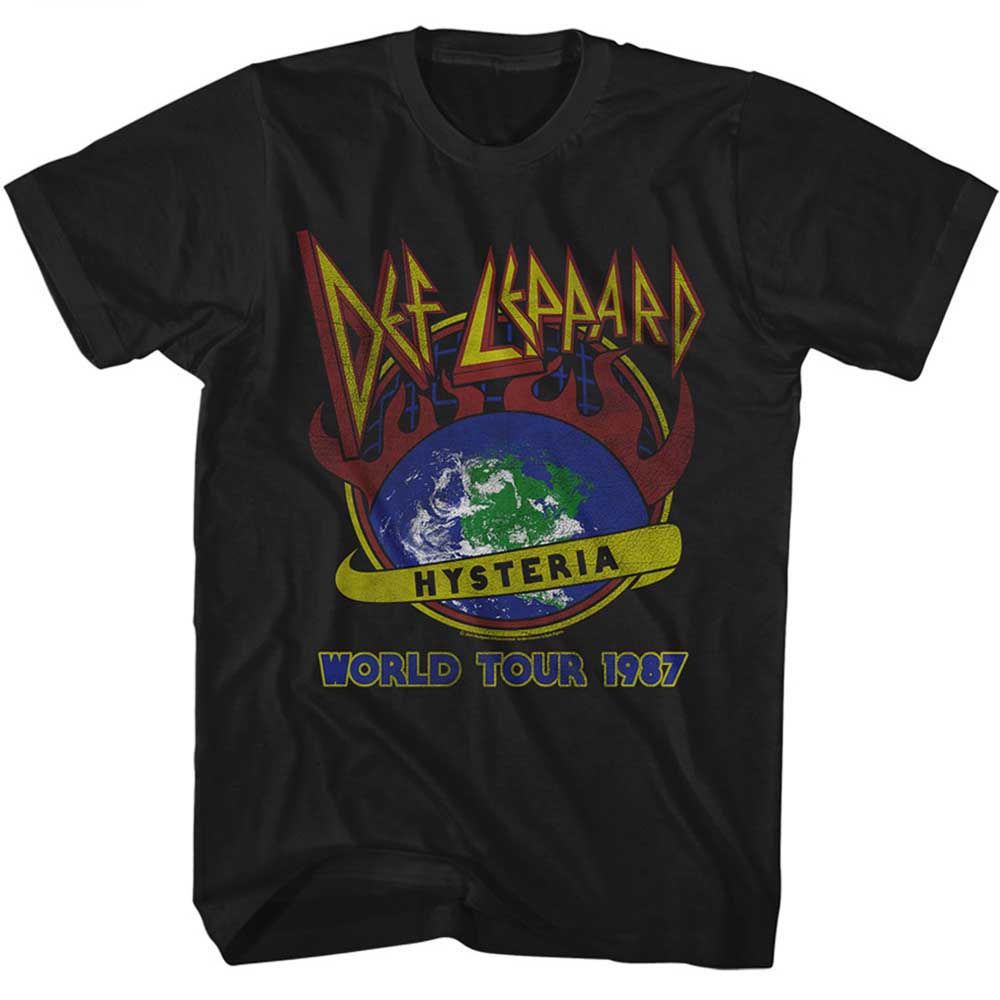 Black Def Leppard t-shirt featuring Def Leppard Hysteria World Tour design