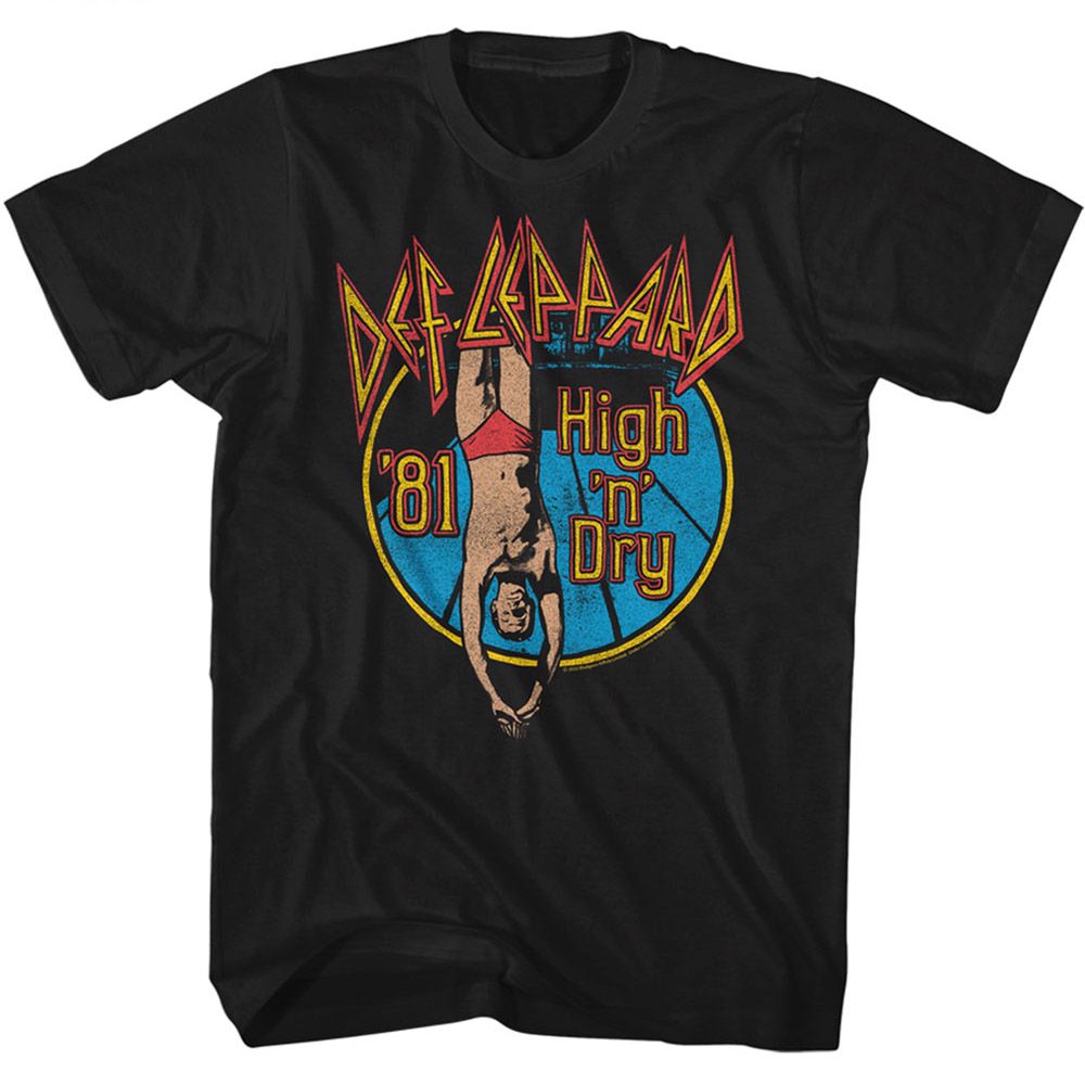 Black Def Leppard t-shirt featuring Def Leppard High N Dry 1981 design