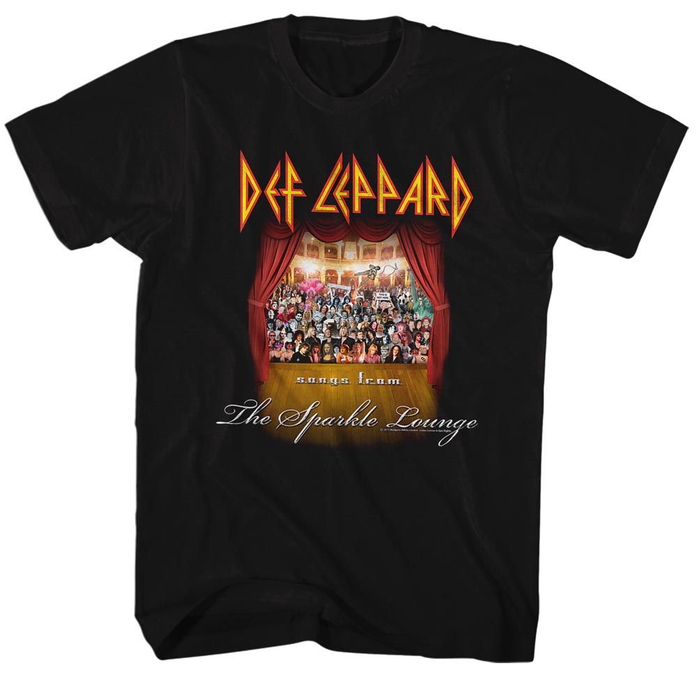 Black Def Leppard t-shirt featuring Def Leppard Sparkle Lounge design
