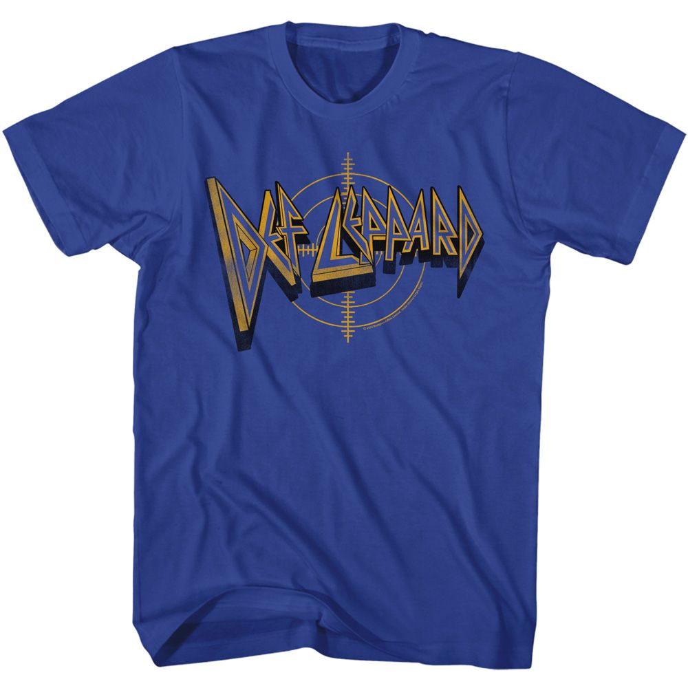 Royal blue Def Leppard t-shirt featuring Def Leppard Logo And Crosshairs design