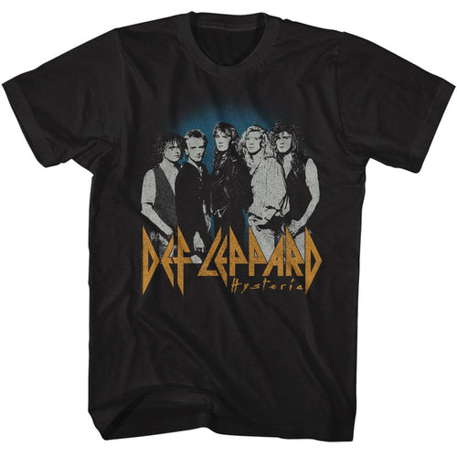 Black Def Leppard t-shirt featuring Def Leppard Blue Fade Background design