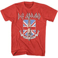 Red heather Def Leppard t-shirt featuring Def Leppard Diver Union Jack design