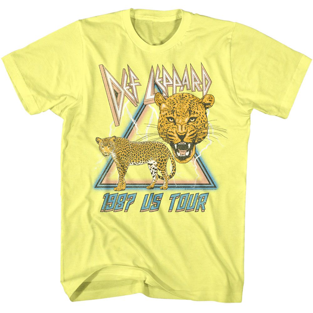 Yellow heather Def Leppard t-shirt featuring Def Leppard 1987 Lightning And Leopards design