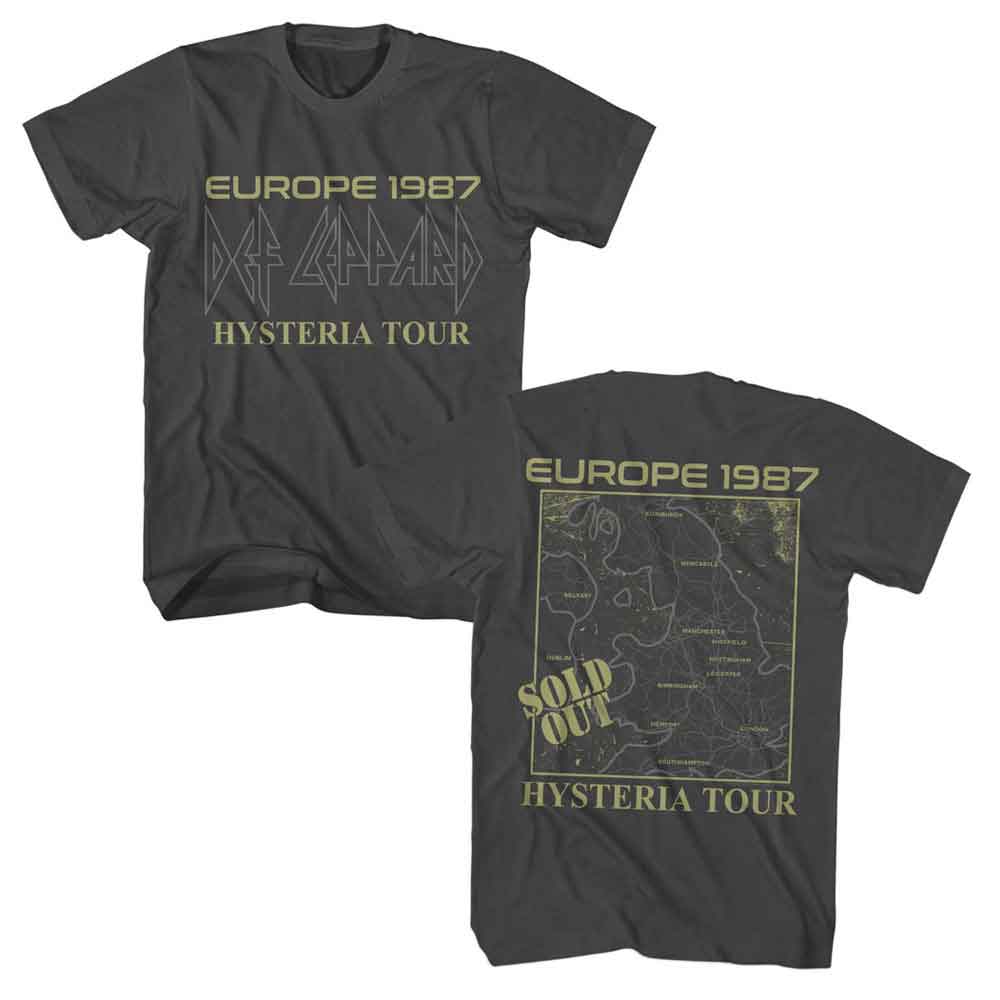 Smoke gray Def Leppard t-shirt featuring Def Leppard Europe 1987 tour design
