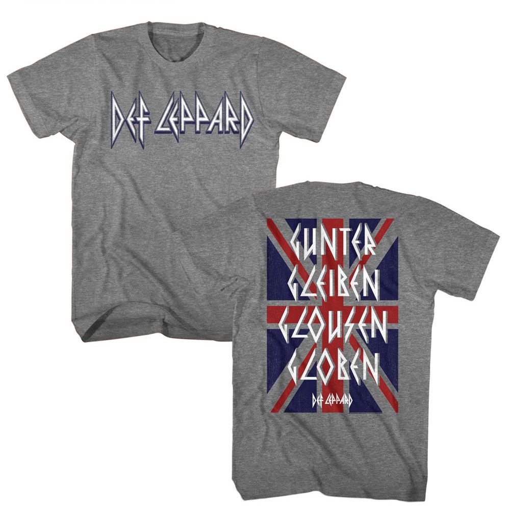 Graphite heather Def Leppard t-shirt featuring Def Leppard Gunter Gleiben front and back design