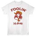 White Def Leppard t-shirt featuring Def Leppard Foolin Cowgirl design