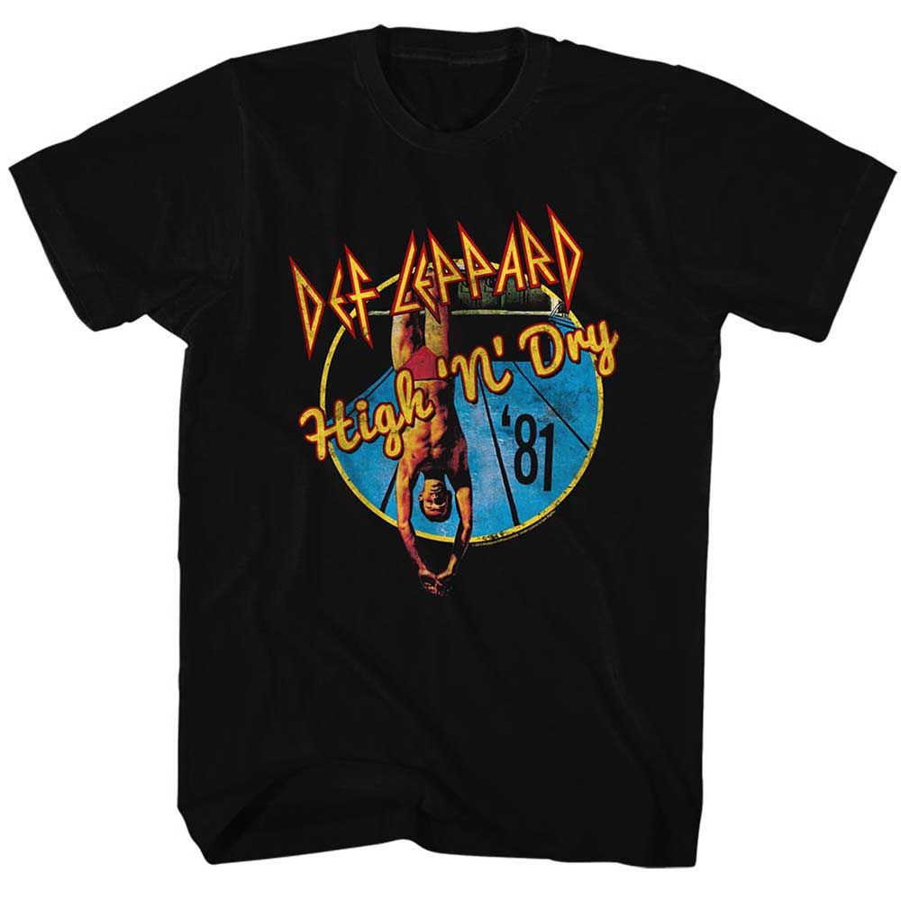 Black Def Leppard t-shirt featuring a High N Dry Album Cover design