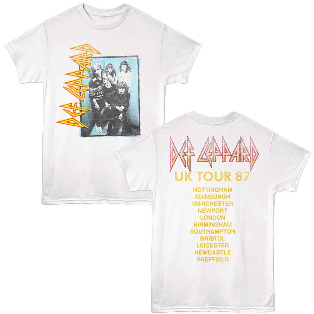 White Def Leppard t-shirt featuring Def Leppard UK Tour 1987 design