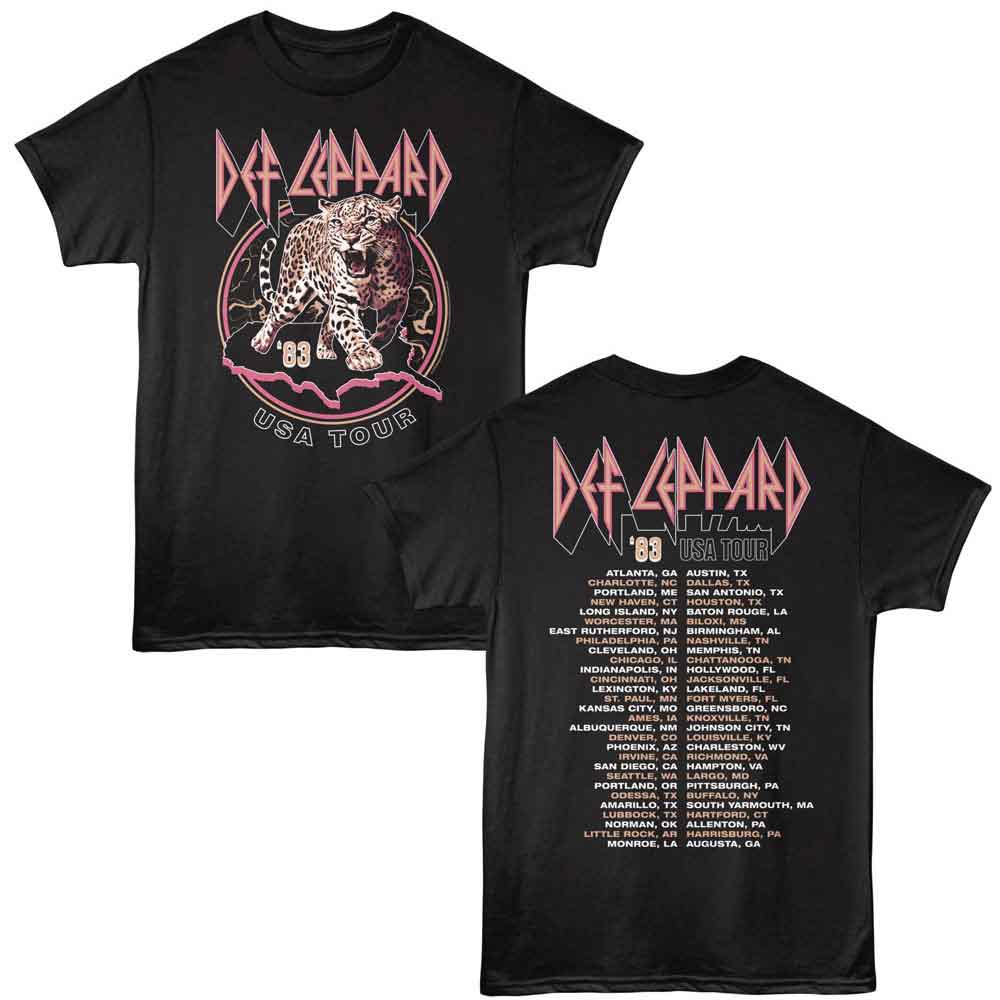 Black Def Leppard t-shirt featuring Def Leppard 1983 USA Tour design