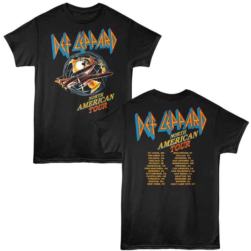 Black Def Leppard t-shirt featuring Def Leppard North America Tour Plane design