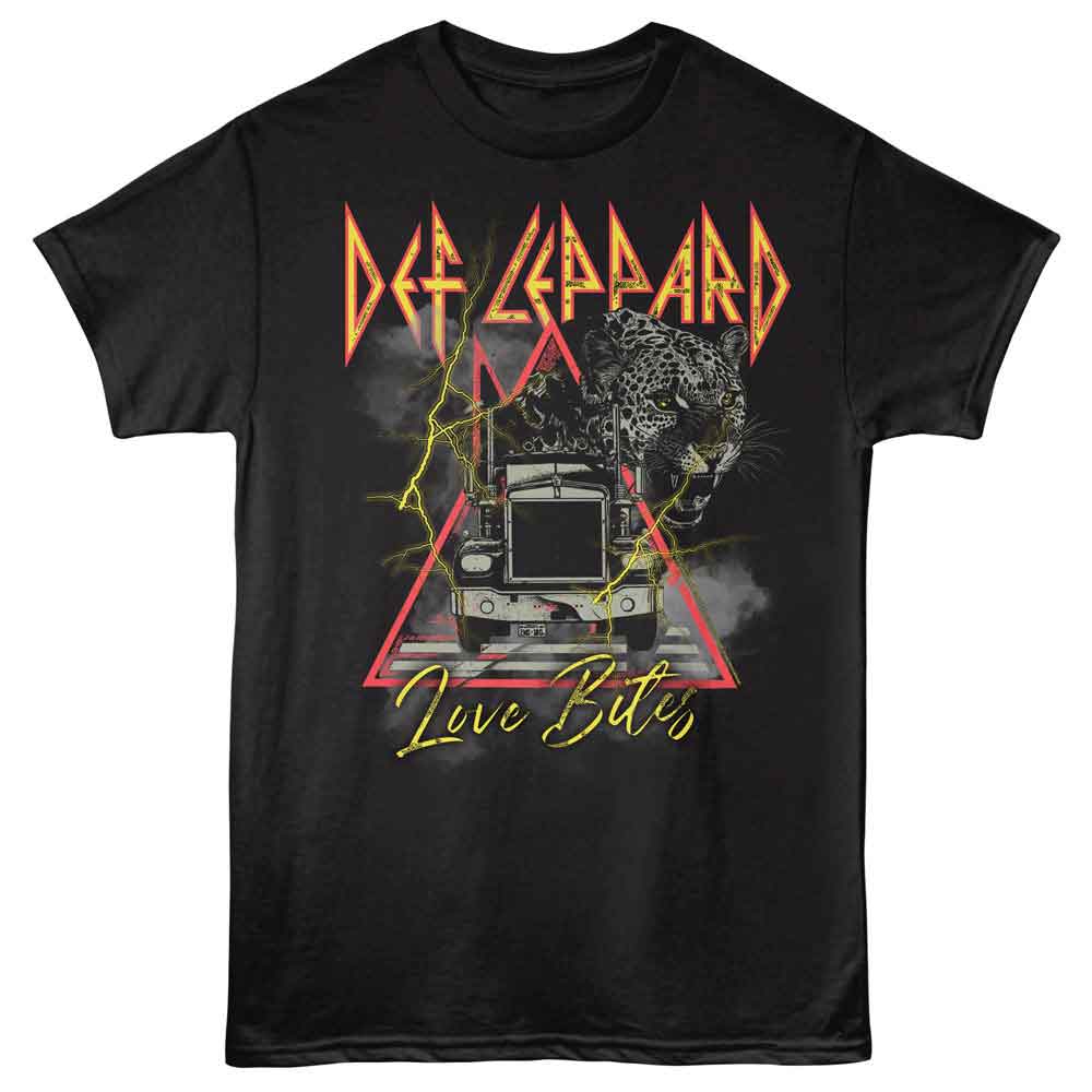 Black Def Leppard t-shirt featuring Def Leppard Love Bites Truck design