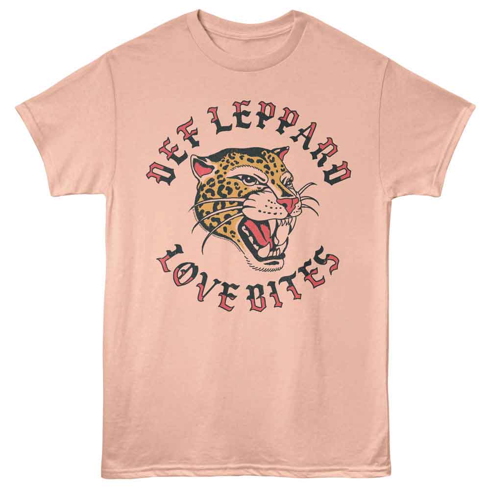 Peach Def Leppard t-shirt featuring Def Leppard Love Bites design