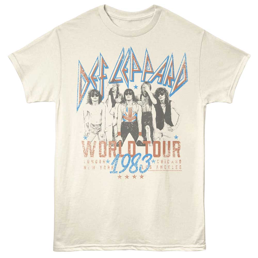 Natural Def Leppard t-shirt featuring Def Leppard World Tour 1983 design