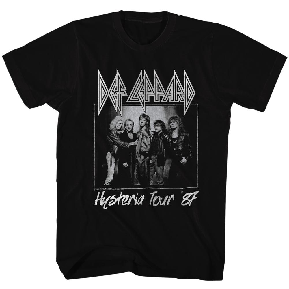 Black Def Leppard t-shirt featuring Def Leppard Hysteria Tour 1987-88 design