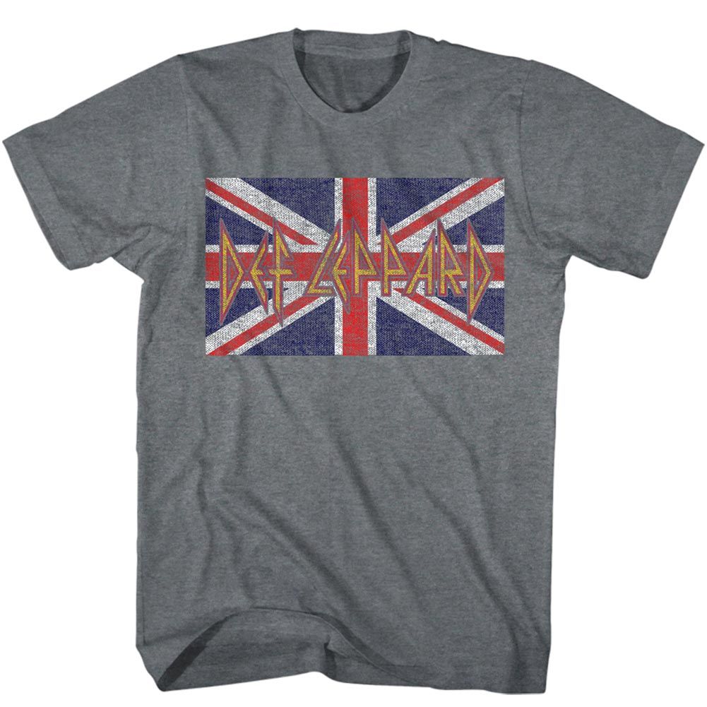 Graphite heather Def Leppard t-shirt featuring Def Leppard Flag design