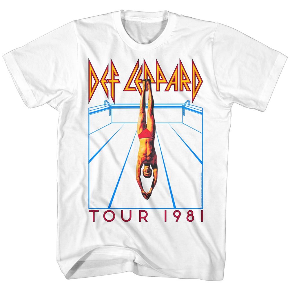 White Def Leppard t-shirt featuring Def Leppard He's Swimming design