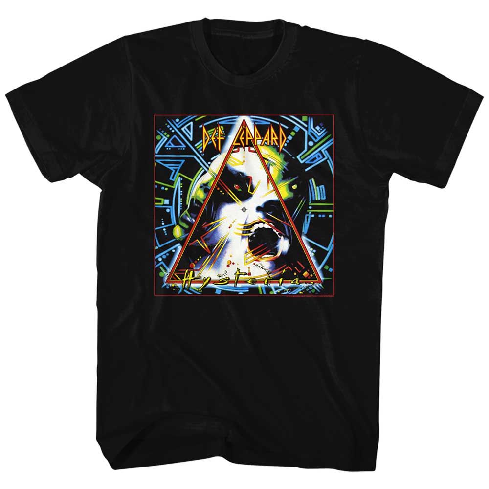 Black Def Leppard t-shirt featuring a Hysteria Album design