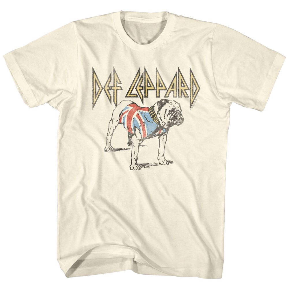 Natural Def Leppard t-shirt featuring Def Leppard Bulldog design