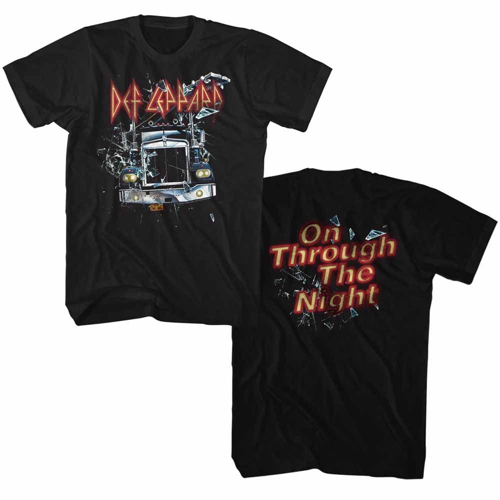 Black Def Leppard t-shirt featuring Def Leppard Through The Night front and back design