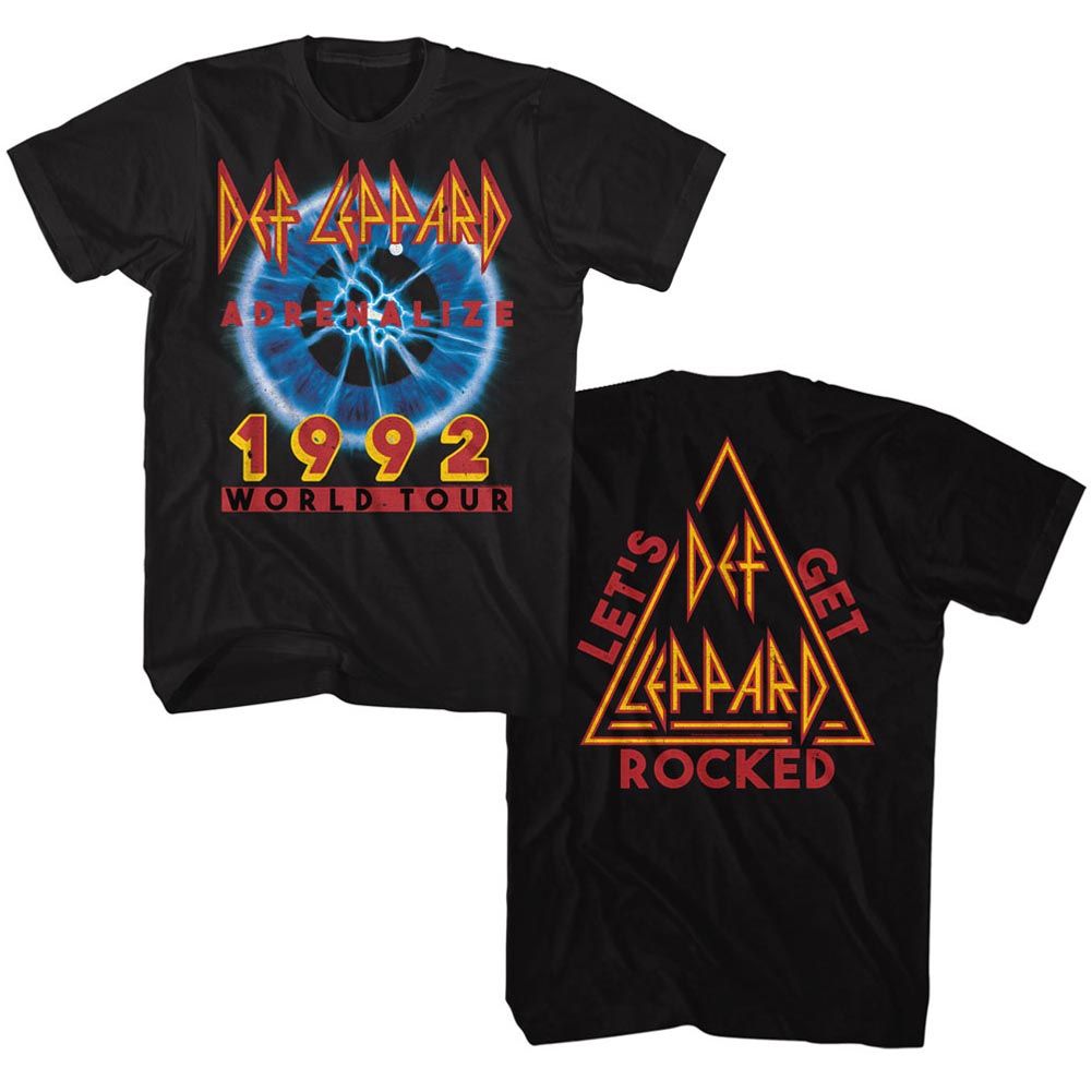 Black Def Leppard t-shirt featuring Def Leppard Adrenalize Tour front and back design