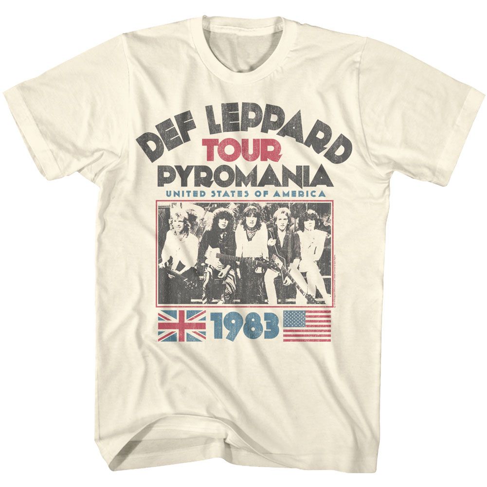 Natural Def Leppard t-shirt featuring Def Leppard Pyromania Tour design