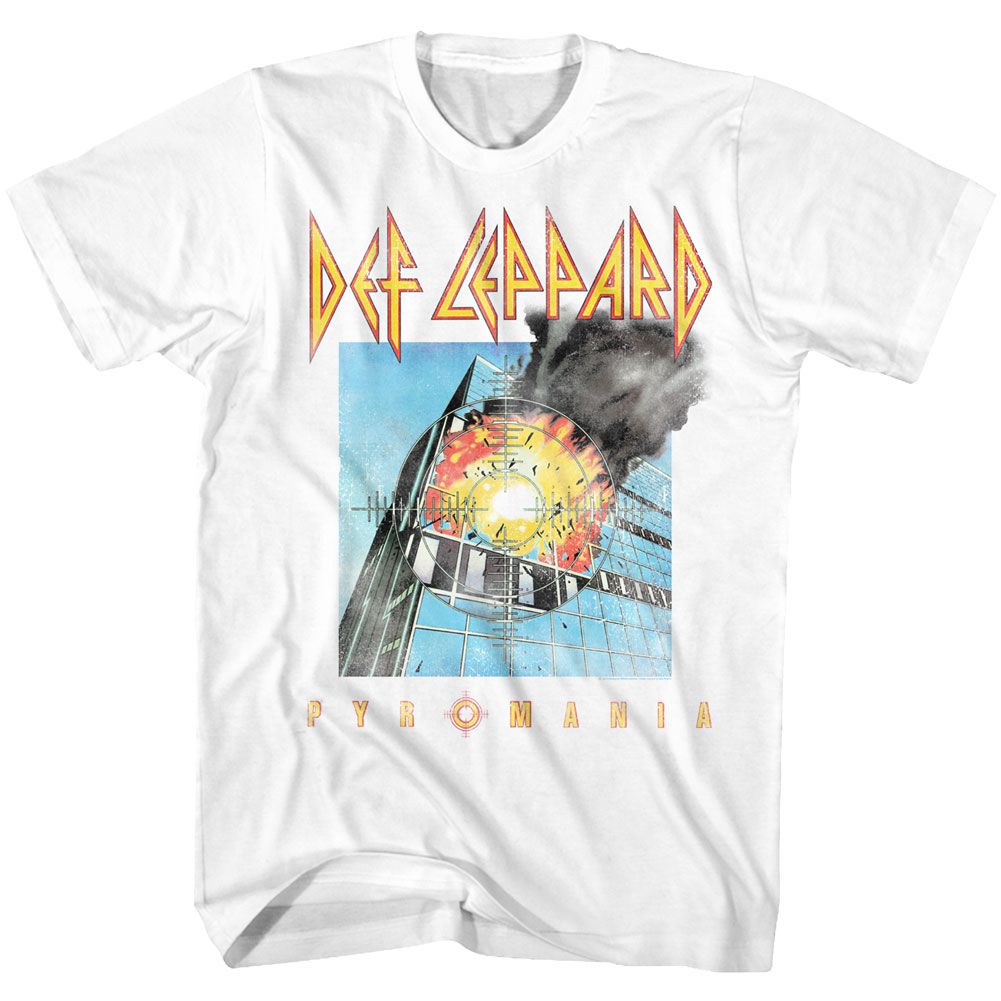 White Def Leppard t-shirt featuring Def Leppard Faded Pyromania design