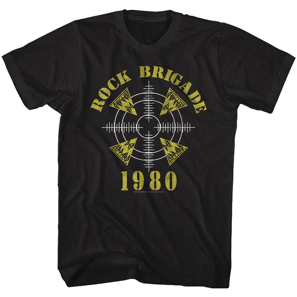 Black Def Leppard t-shirt featuring Def Leppard Rock Brigade 1980 design