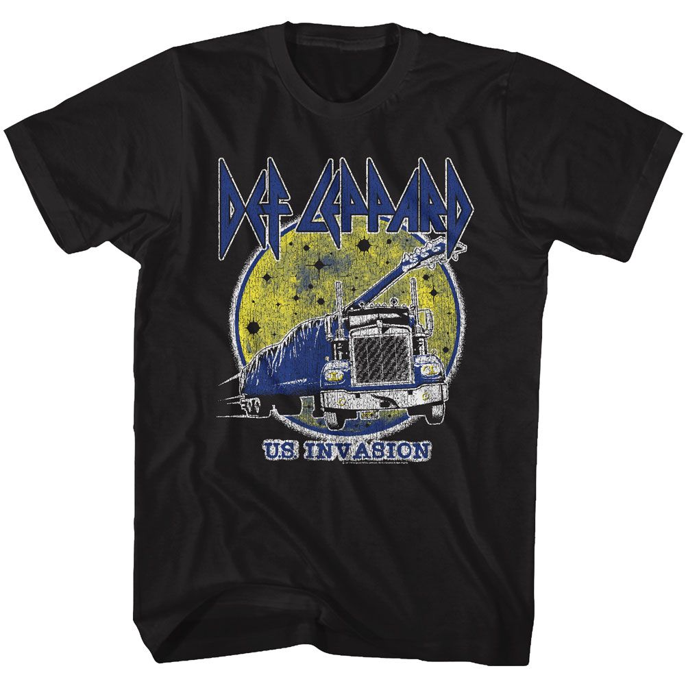Black Def Leppard t-shirt featuring Def Leppard US Invasion design