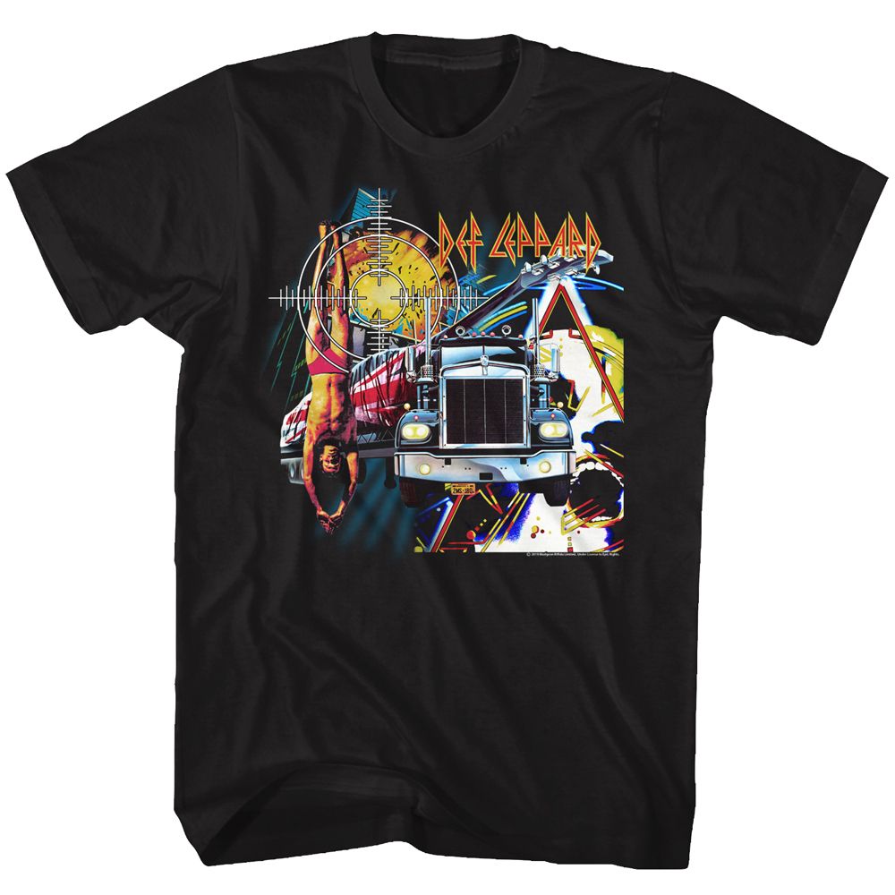 Black Def Leppard t-shirt featuring Def Leppard Jumble design